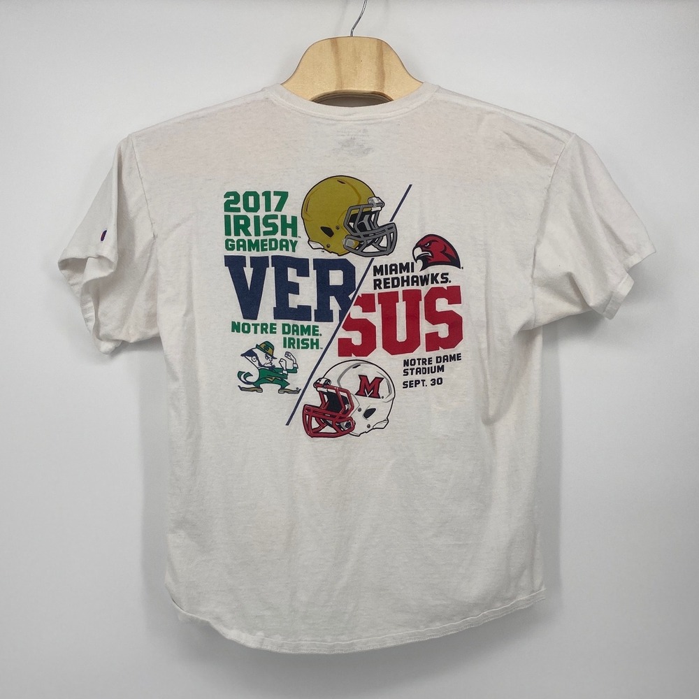 Champion Notre Dame Irish Gameday T-Shirt Mens XL White 2017 vs Miami Redhawks - Picture 2 of 6